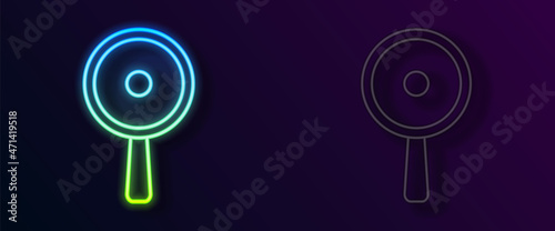 Glowing neon line Frying pan icon isolated on black background. Fry or roast food symbol. Vector