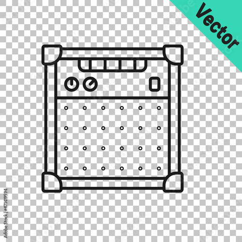 Black line Guitar amplifier icon isolated on transparent background. Musical instrument. Vector