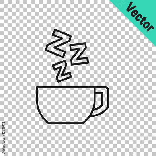Black line Chamomile tea icon isolated on transparent background. A useful therapeutic drink from flowers of chamomile medicinal. Vector