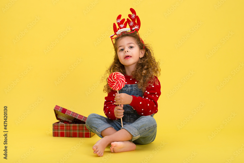 Portrait of little girl with Christmas gift box Portrait of little girl with Christmas gift box