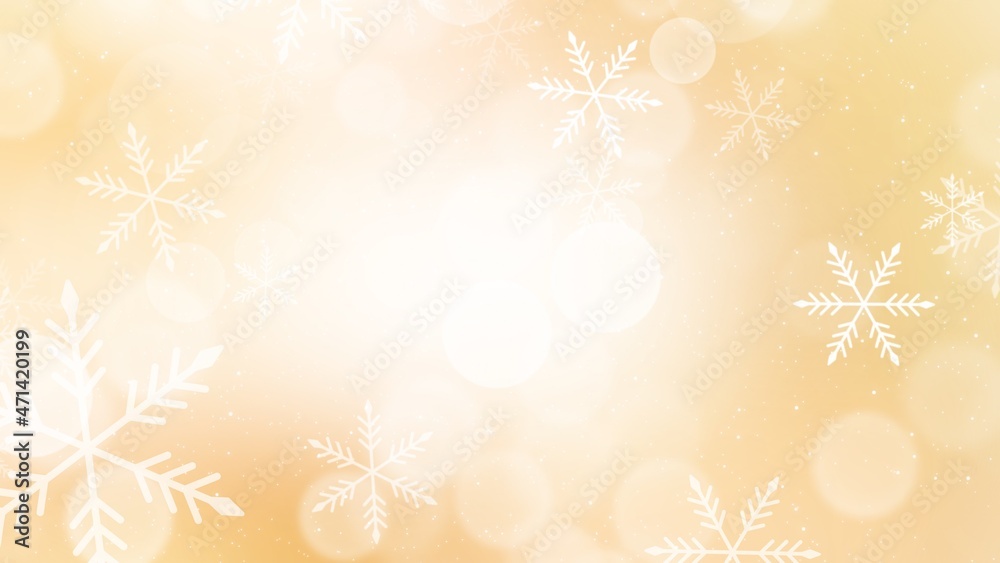 White Snow flake on Gold Background in Christmas holidaya White Snow flake on Gold Background in Christmas holidaya