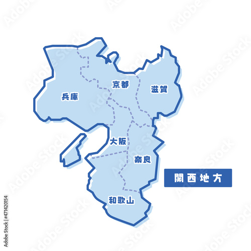 日本の地域図 関西地方 シンプル淡青 photo