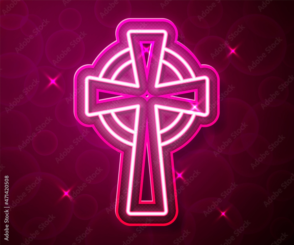 Glowing neon line Celtic cross icon isolated on red background. Happy Saint Patricks day. National Irish holiday. Vector Glowing neon line Celtic cross icon isolated on red background. Happy Saint Patricks day. National Irish holiday. Vector