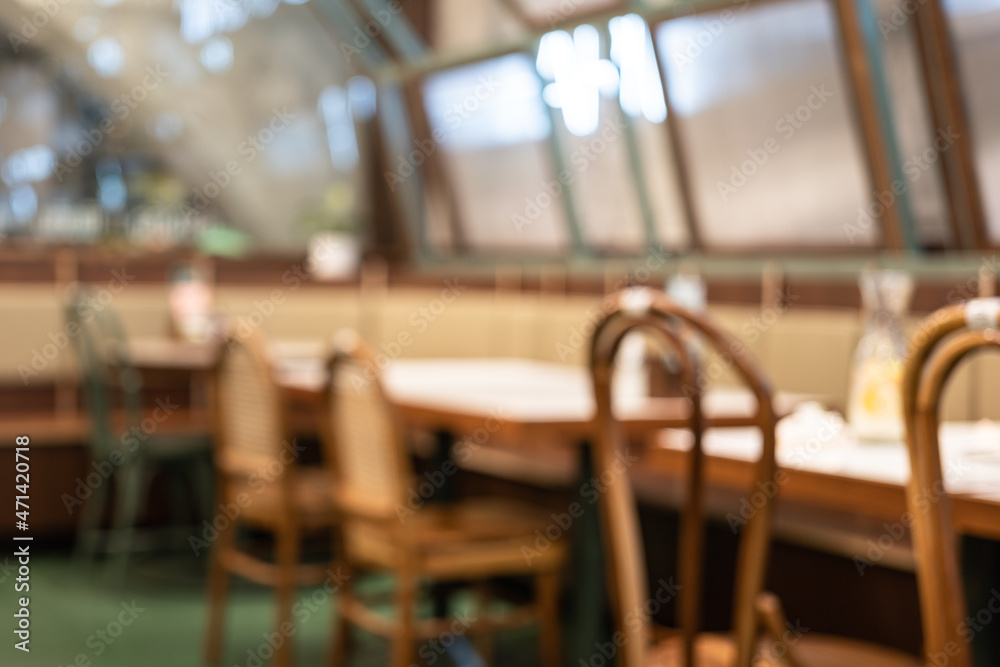 Blurred scene of empty table and chair set in the cafeteria which is ready to service for customer. Interior of business place background photo. Blurred scene of empty table and chair set in the cafeteria which is ready to service for customer. Interior of business place background photo.