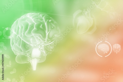 Human brain, brain discovery concept - highly detailed electronic background, medical 3D illustration
