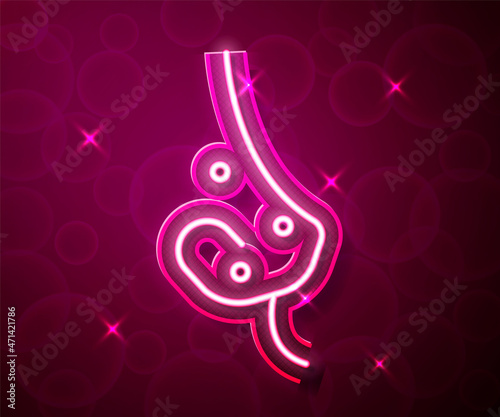 Glowing neon line Acne icon isolated on red background. Inflamed pimple on the skin. The sebum in the clogged pore promotes the growth of a bacteria. Vector