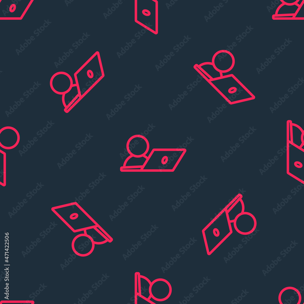Red line Video chat conference icon isolated seamless pattern on black background. Online meeting work form home. Remote project management. Vector Red line Video chat conference icon isolated seamless pattern on black background. Online meeting work form home. Remote project management. Vector