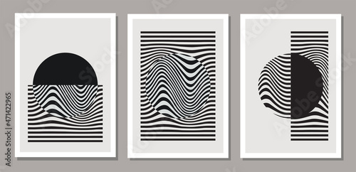 Set of minimal geometric design poster, vector template with primitive shapes