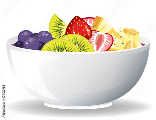 Fruit salad bowl on white background