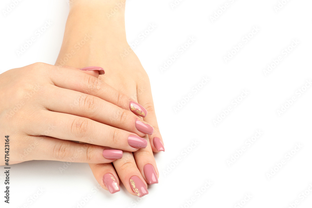 Beautiful female hands isolated on white background