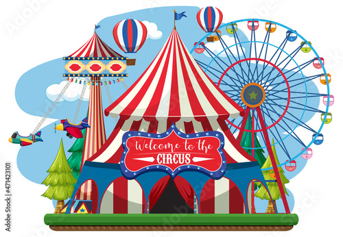 Circus dome at amusement park on white background