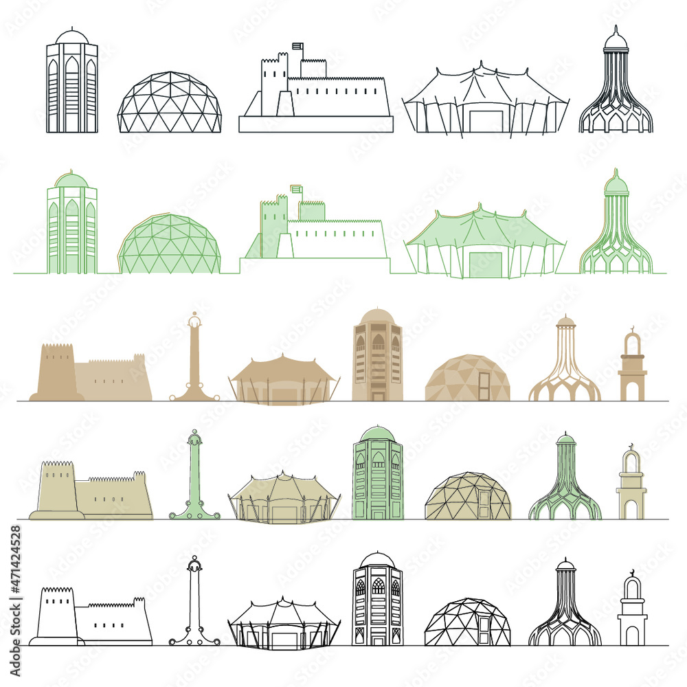 the new Sharjah skyline with line art style vector illustration. Modern city design vector tower fill color