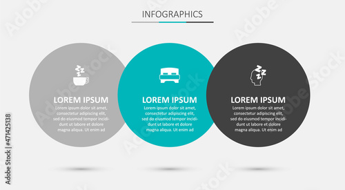Set Big bed, Chamomile tea and Dreams. Business infographic template. Vector