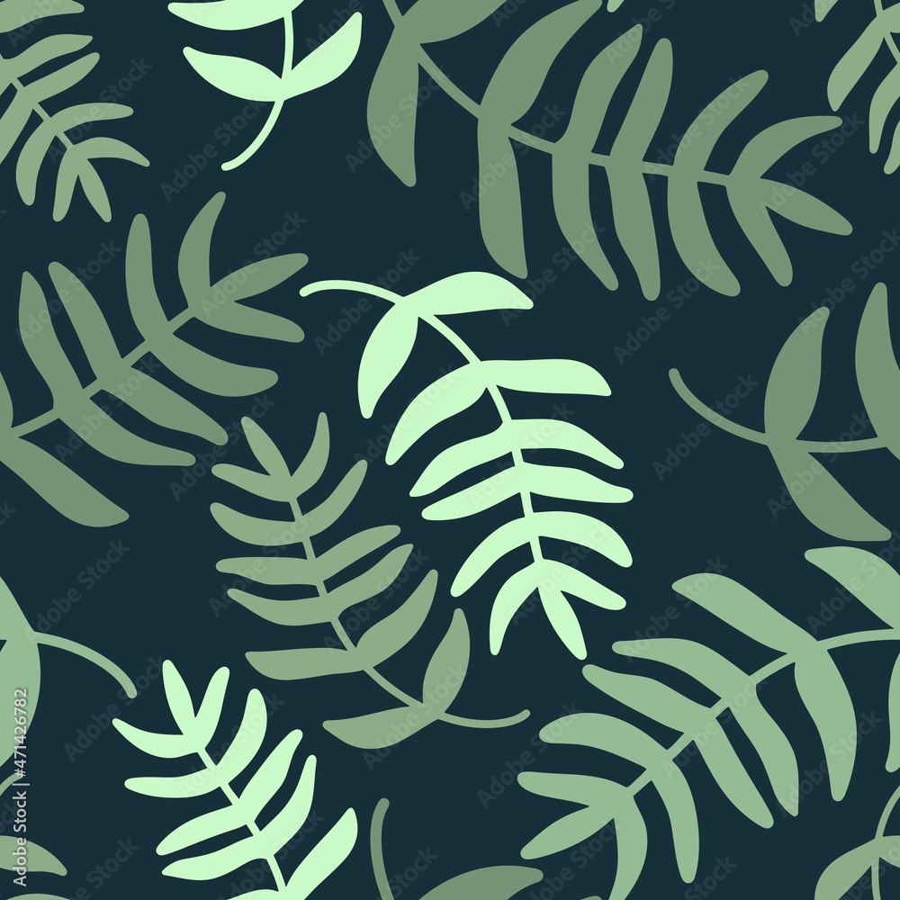 Mix herb seamless pattern. Background with greenery, vector illustration. Template for wallpaper, fabric, packaging and design.