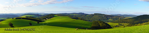 Landscape in the Sauerland near Oberhenneborn. Panoramic view of the green nature with hills and forests.
 #471426712