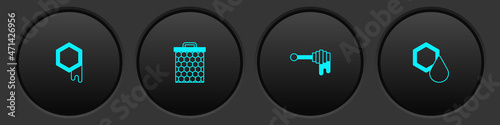 Set Honeycomb, , dipper stick with honey and icon. Vector