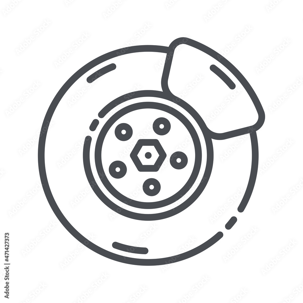 Vector line icon of a brake shoe front view isolated Vector line icon of a brake shoe front view isolated