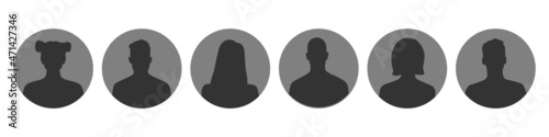 Avatar icon. Profile icons set. Male and female avatars. Silhouettes on a white background. Vector illustration