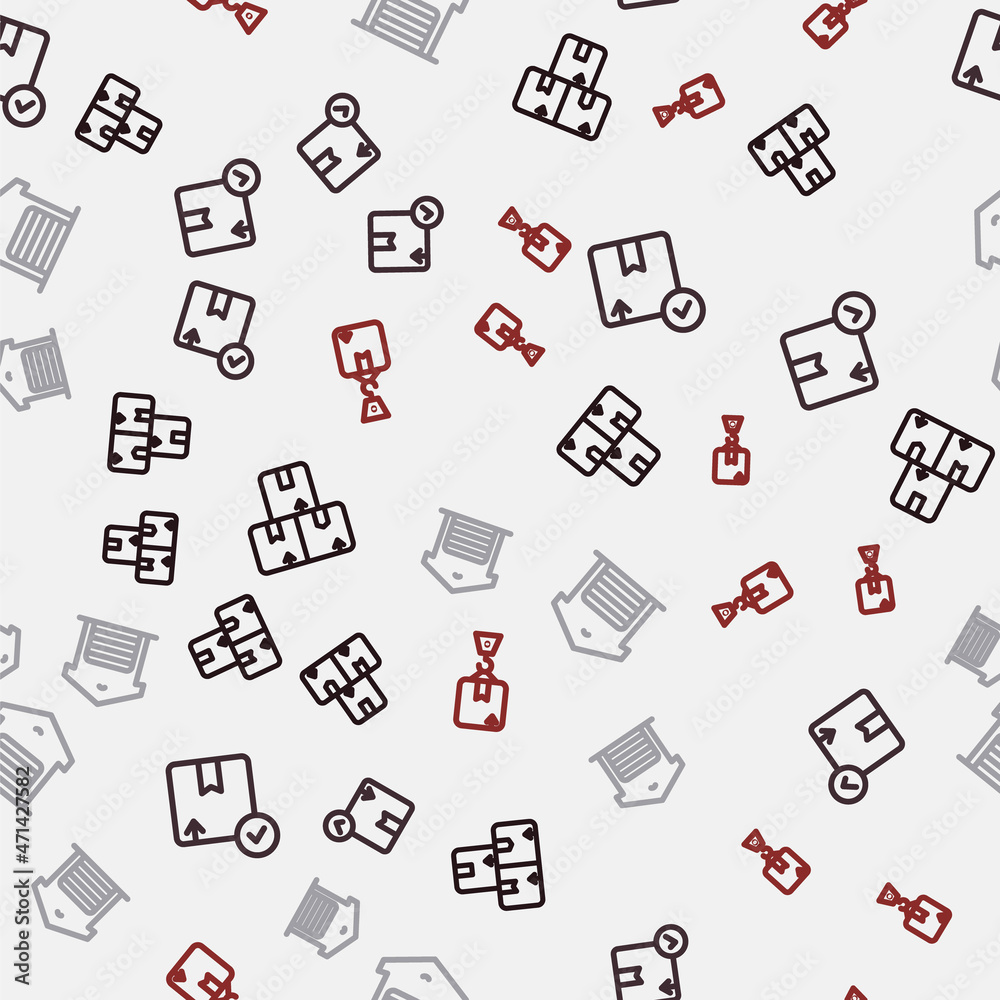 Set line Carton cardboard box, Warehouse and Crane with on seamless pattern. Vector Set line Carton cardboard box, Warehouse and Crane with on seamless pattern. Vector