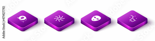 Set Isometric Alien, Black hole, and Great Bear constellation icon. Vector