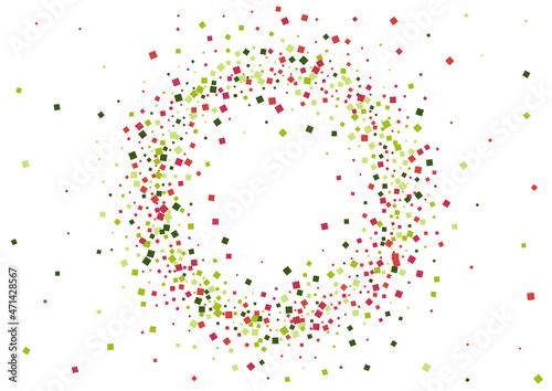 Rhombus Green Side Mosaic. Event Dot Wallpaper. Red Falling Geometric Texture. Square Explosion Frame.