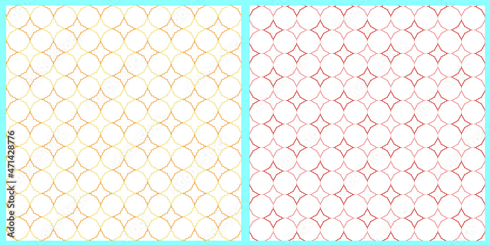 Set of vector seamless patterns. Geomertic abstract shapes in pastel colors on a white isolated background. 