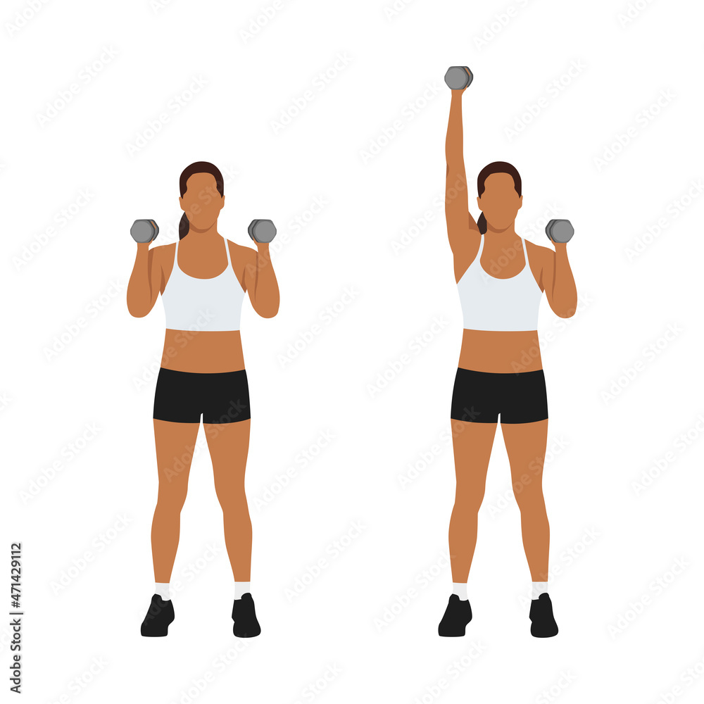 Vetor do Stock: Arms workout set on white background. Exercises