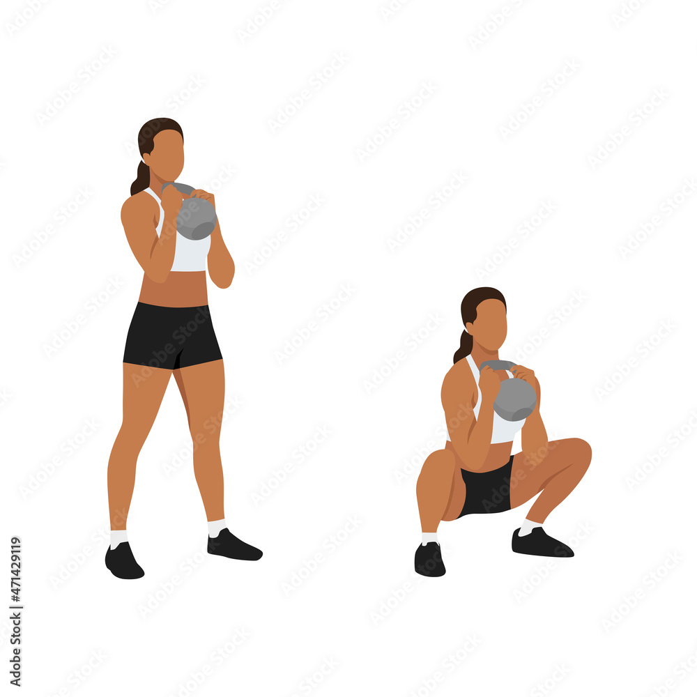 Torrent lammelse Engager Woman doing Kettlebell goblet squat exercise. Flat vector illustration  isolated on white background. workout character set Stock ベクター | Adobe Stock