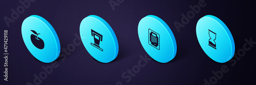 Set Isometric Old hourglass, Certificate template, Stage stand and Apple icon. Vector