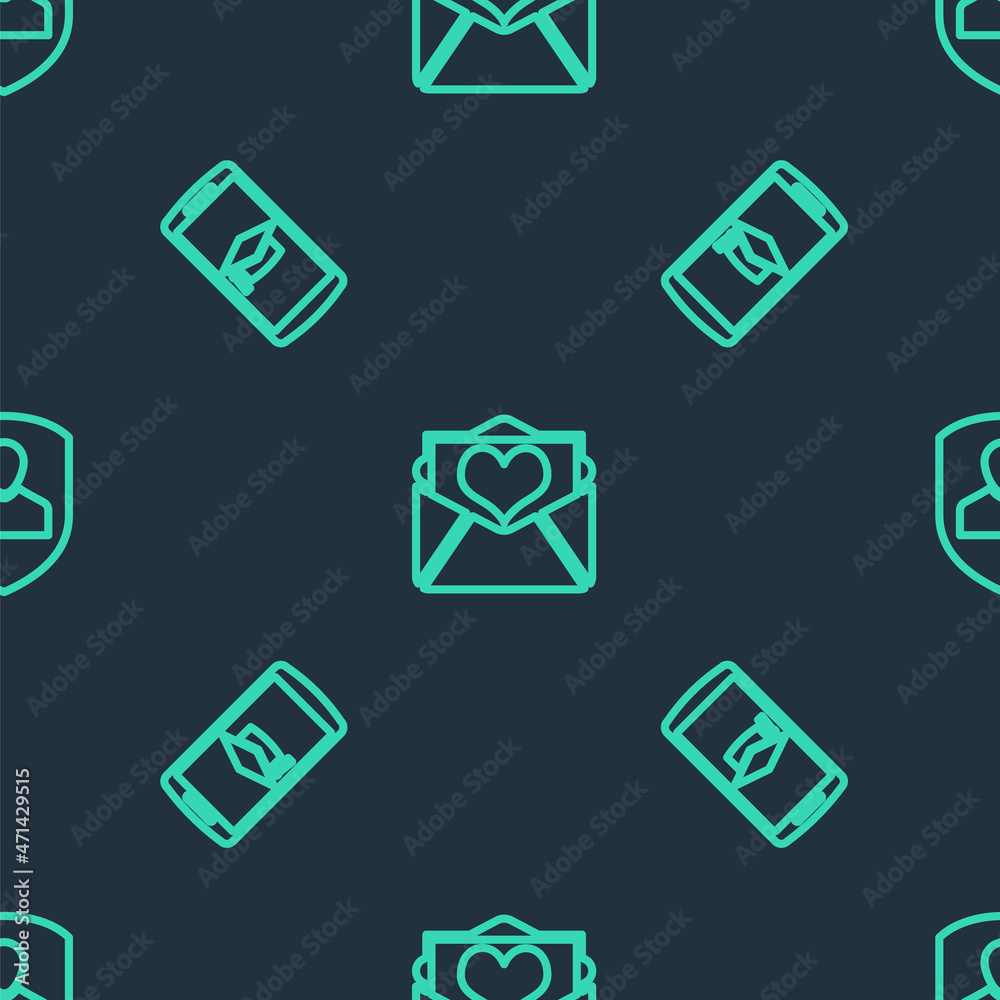 Set line Envelope with Valentine heart, Graduation cap on mobile and User protection on seamless pattern. Vector Set line Envelope with Valentine heart, Graduation cap on mobile and User protection on seamless pattern. Vector
