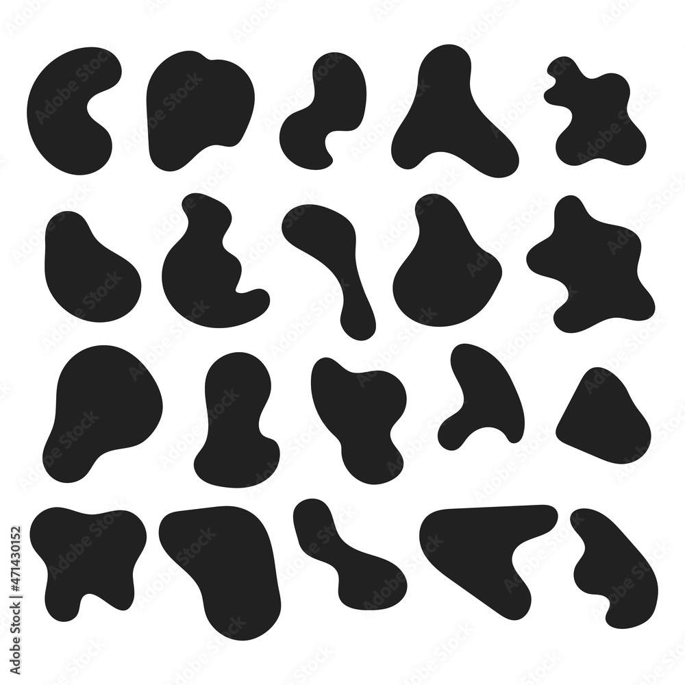 Random abstract liquid organic black irregular blotch shapes flat style design fluid vector illustration set banner simple shape template for presentation design, flyer, isolated on white background. Random abstract liquid organic black irregular blotch shapes flat style design fluid vector illustration set banner simple shape template for presentation design, flyer, isolated on white background.