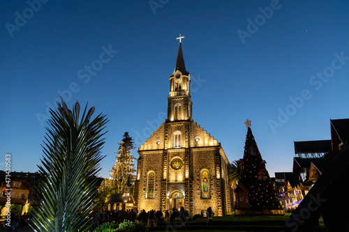 night lighting of São Pedro church in the tourist city of Gramado