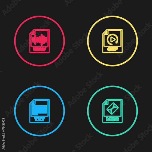 Set line TXT file document, MSG, GIF and WAV icon. Vector