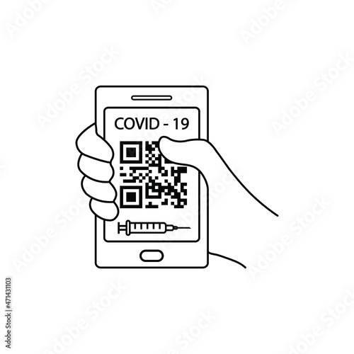 holding smartphone with  corona virus vaccination passport.   vaccin certificate covid 19 icon vector 