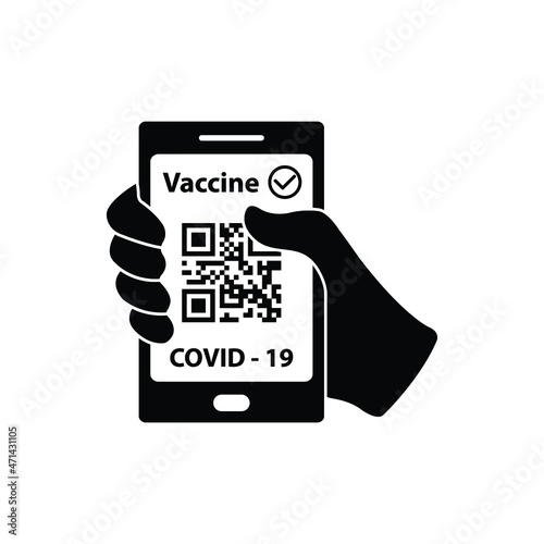 holding smartphone with  corona virus vaccination passport.   vaccin certificate covid 19 icon vector 