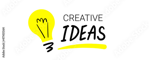 Vector illustration of word creative ideas and light bulb. Business abstract decorative background with word ideas and light bulb