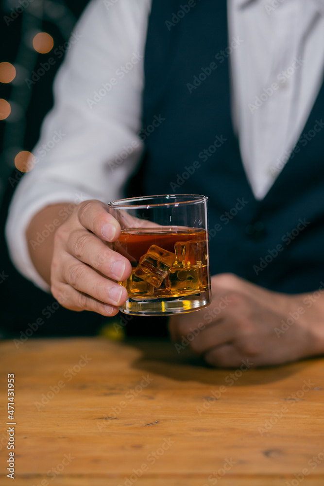Barman pouring whiskey whiskey glass beautiful night Barman pouring whiskey whiskey glass beautiful night