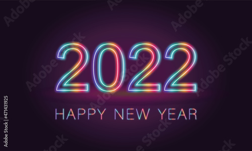 New year 2022. Neon stylish and bright postcard, banner, party invitation. Christmas card. Idea for print, banner and publication in social networks.