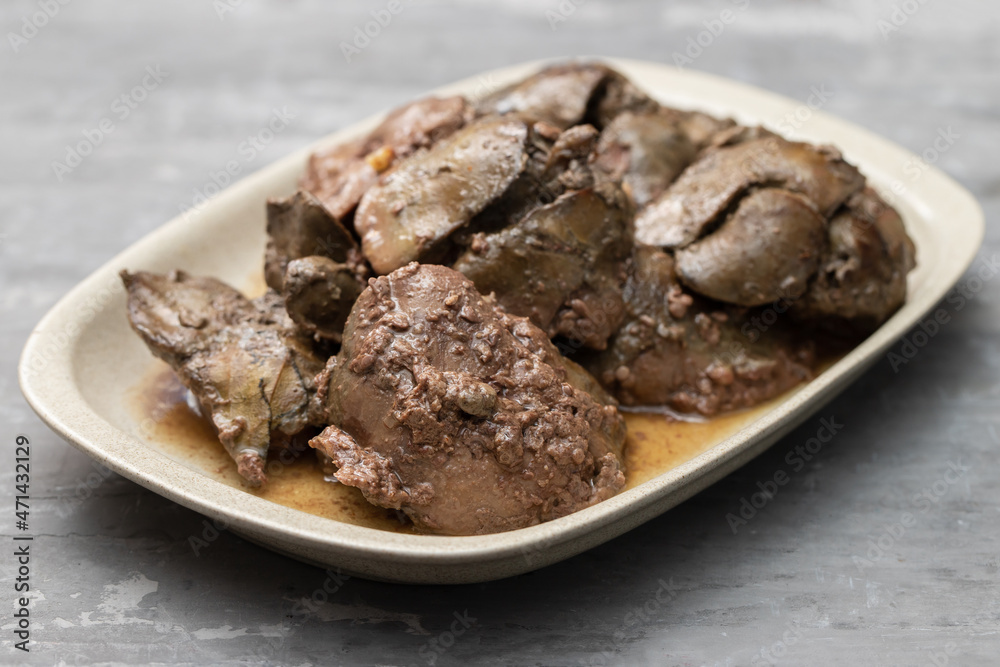 fried chicken liver in dish on ceramic fried chicken liver in dish on ceramic