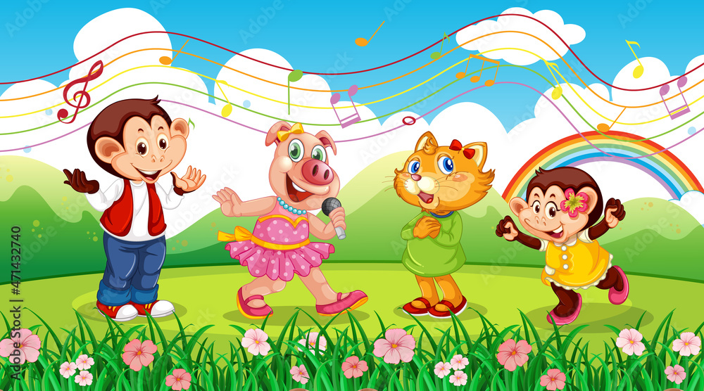 Cute animals performance singing at the park Cute animals performance singing at the park