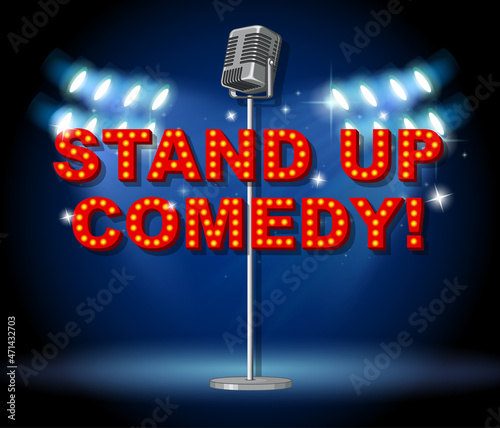 Stand up comedy banner with vintage microphone
