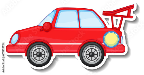 Race car cartoon sticker on white background