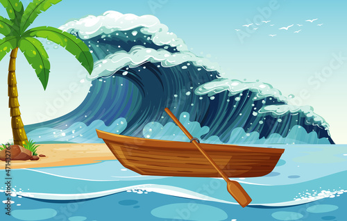 Wooden rowboat at the beach