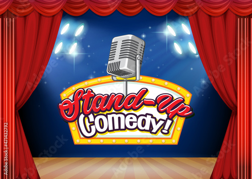 Stand up comedy banner with vintage microphone