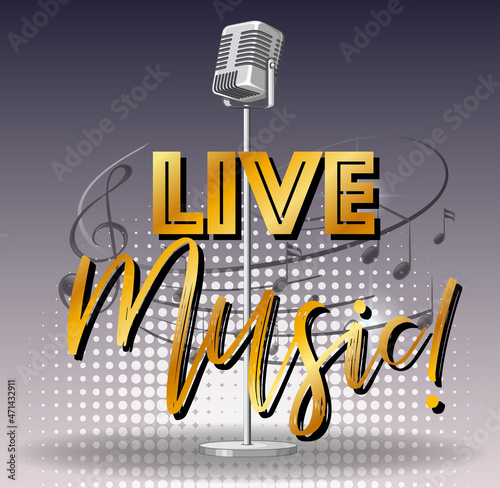 Live music banner with vintage microphone