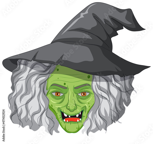 Wicked old witch face on white background