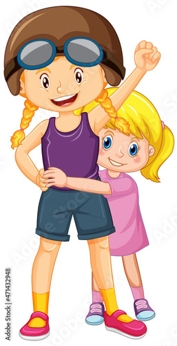 Two cute girls hugging each other