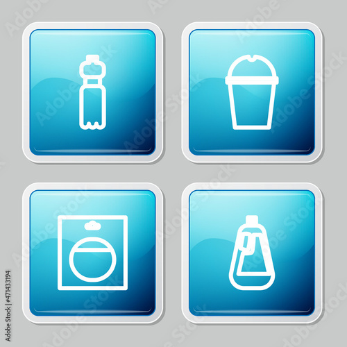 Set line Bottle of water  Paper glass  Battery in pack and for dishwashing liquid icon. Vector