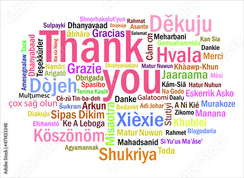 Thank You Word Collection in Different Languages around the World in Different Colors Vector Illustration