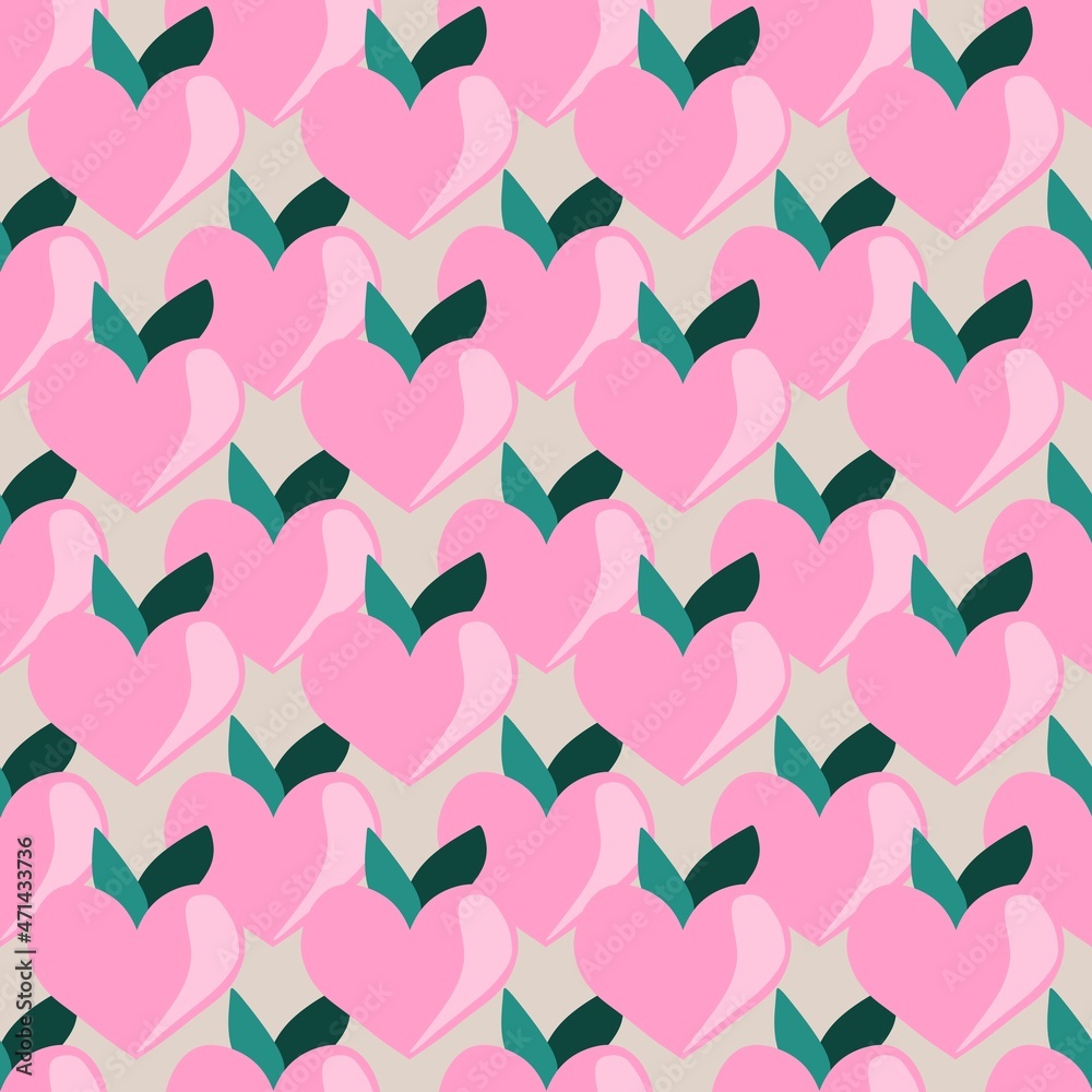 Seamless valentines pattern with peach hearts for postcard and gifts and cards 
